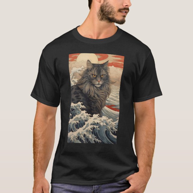 Camiseta Maine Coon Cat Aesthetic Japanese Ukiyo e 2 (Frente)