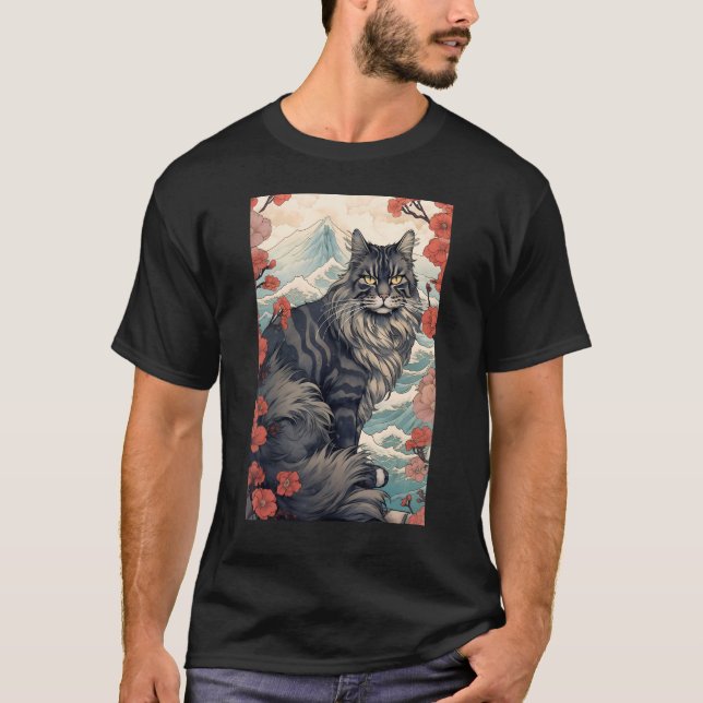Camiseta Maine Coon Cat Aesthetic Japanese Ukiyo e 5 (Frente)