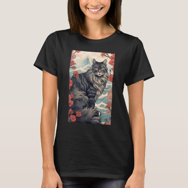 Camiseta Maine Coon Cat Aesthetic Japanese Ukiyo e 5 (Frente)