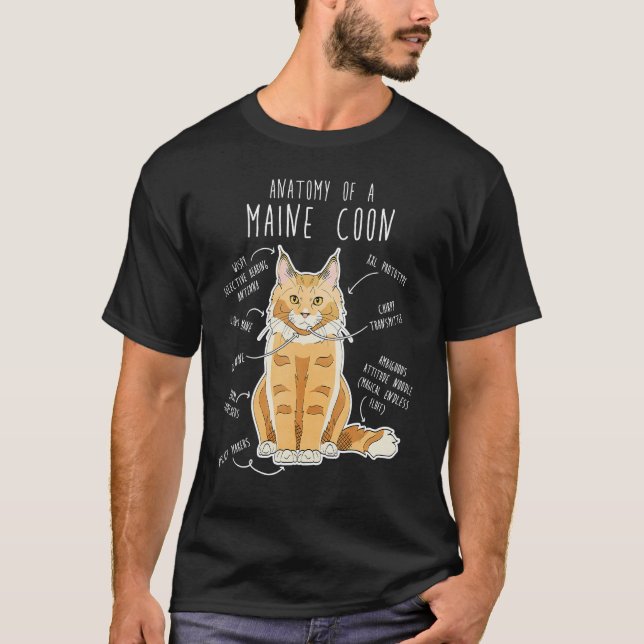 Camiseta Maine Coon Cat Anatomia Gato Gato Gato Gato Mãe Pa (Frente)