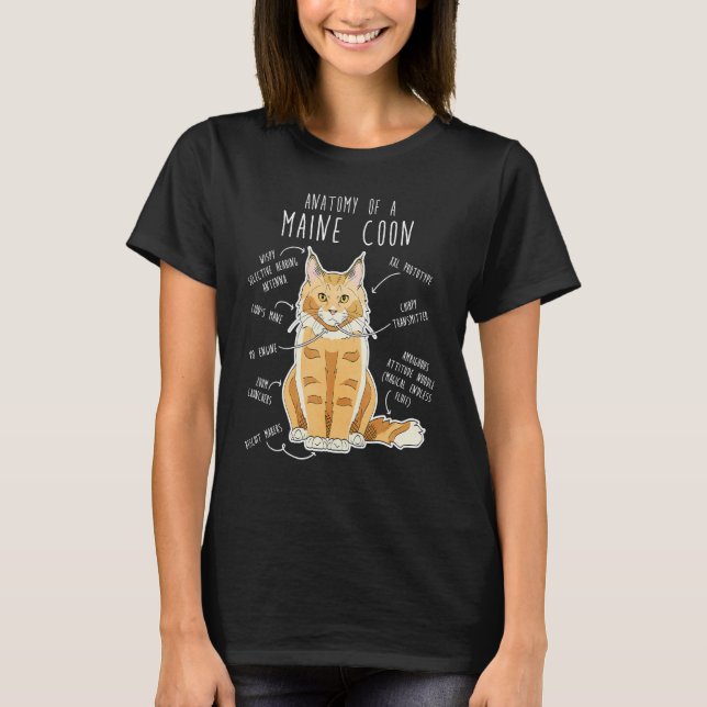 Camiseta Maine Coon Cat Anatomy  Cute Pet Cat Mom Cat Dad R (Frente)