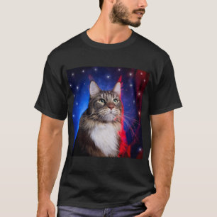 Camiseta Maine Coon Cat Com Azul Branco Vermelho Aura E Est