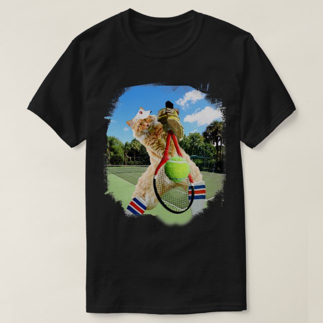 Camiseta Maine Coon Cat Jogando Tênis (Frente do Design)