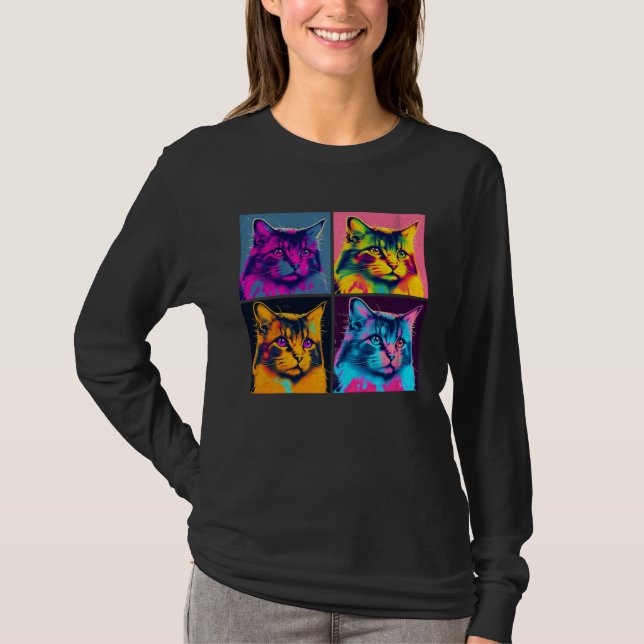 Camiseta Maine Coon Cat Pop Illustration Colorful Animal  1 (Frente)