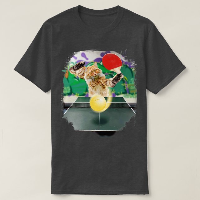 Camiseta Maine Coon Cat Tocando Mesa Tênis de Ping (Frente do Design)