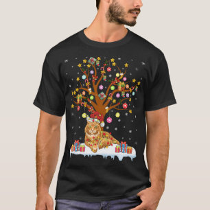 Camiseta Maine Coon Cat Xmas Papais noeis de Iluminação Mai