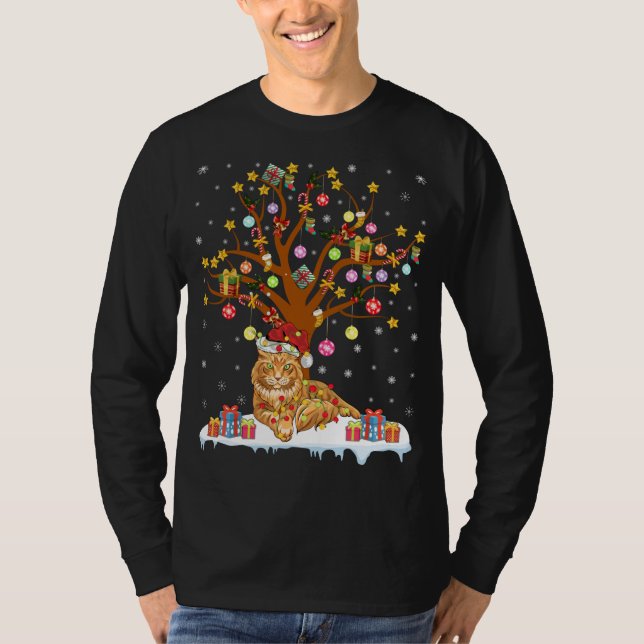 Camiseta Maine Coon Cat Xmas Papais noeis de Iluminação Mai (Frente)