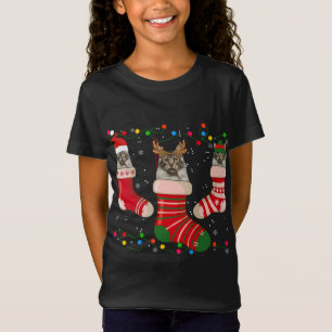Camiseta Maine Coon Diversão Balançando Meias de Natal