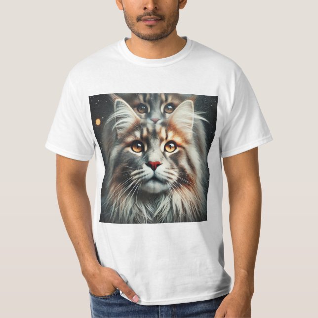 Camiseta Maine Coon: Elegancia en Doble Exposición (Frente)