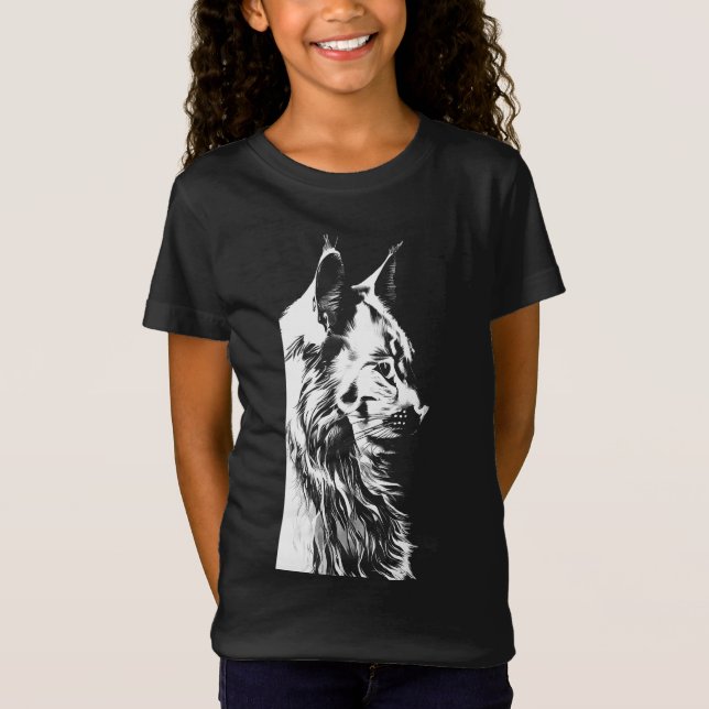 Camiseta Maine Coon Girl's Black Jersey T-Shirt Kids (Frente)