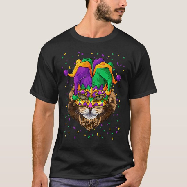 Camiseta Maine Coon Mardi Gras Cat Face Carnaval Jester Fes (Frente)