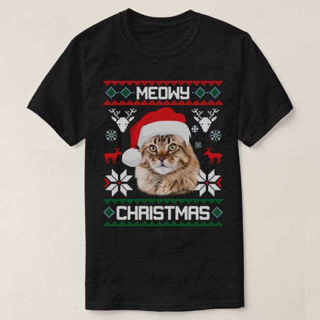 Camiseta Maine Coon Meowy Christmas Ugly Sweater Cat Gift L (Frente do Design)