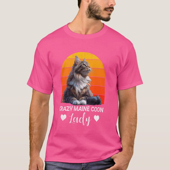 Camiseta Maine Coon Owner CRAZY MAINE COON LADY Mamãe (Frente)