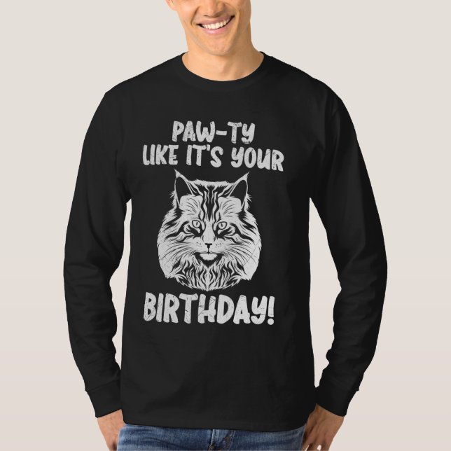 Camiseta Maine Coon Pai PAW-TY COMO SE FOSSE SEU ANIVERSÁRI (Frente)