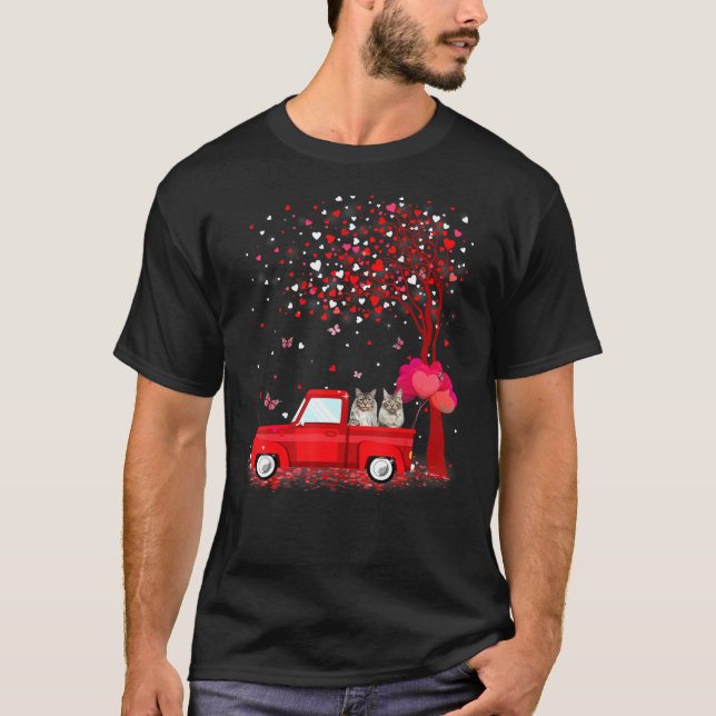 Camiseta Maine Coon S Cats Red Truck Hearts (Frente)