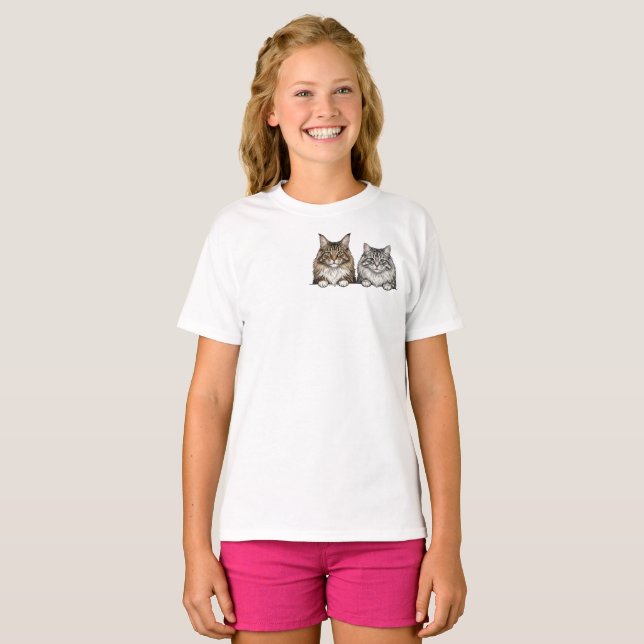 Camiseta Maine Coon & Silver Tabby Cat lover pocket size (Frente Completa)