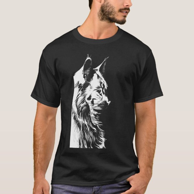 Camiseta Maine Coon T-Shirt: Men's Black & White Cat (Frente)
