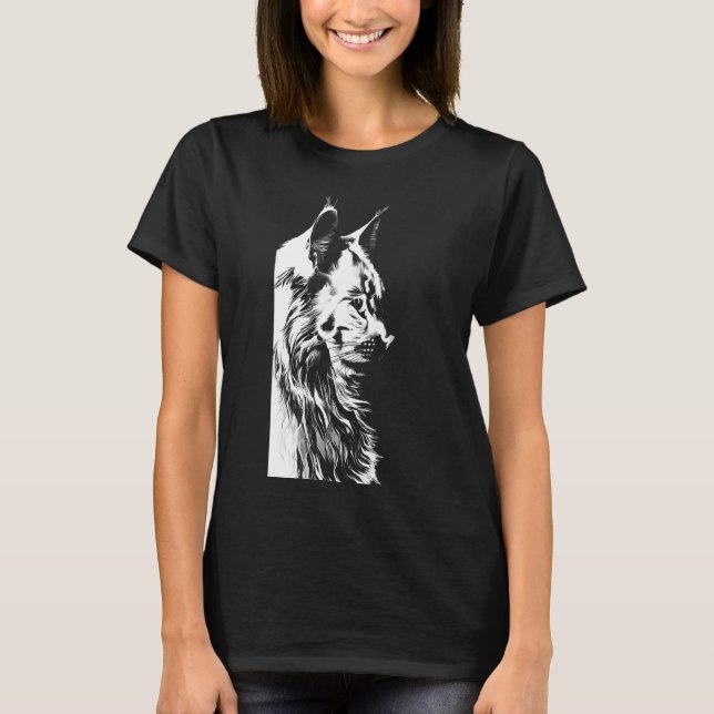 Camiseta Maine Coon Women's Black T-Shirt Cat Portrait (Frente)