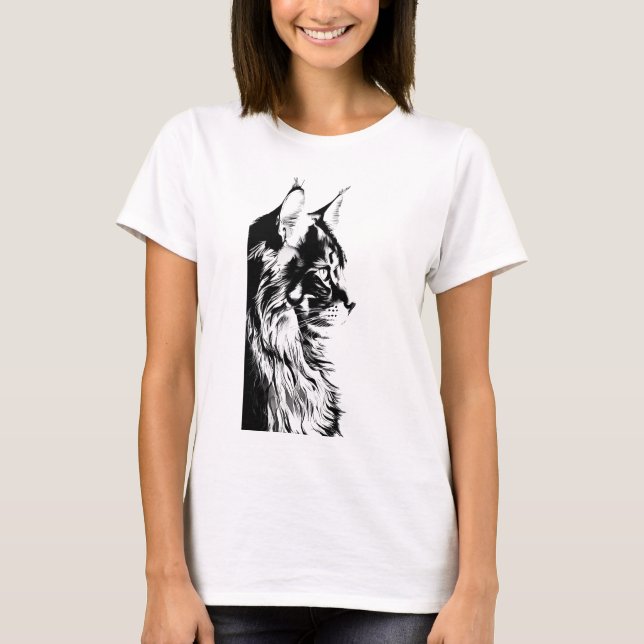 Camiseta Maine Coon Women's White T-Shirt Cat Print (Frente)