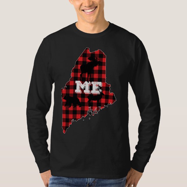 Camiseta Maine ME State Red Xadrez Fill Moose Hunting Crist (Frente)