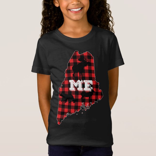 Camiseta Maine ME State Red Xadrez Fill Moose Hunting Crist (Frente)