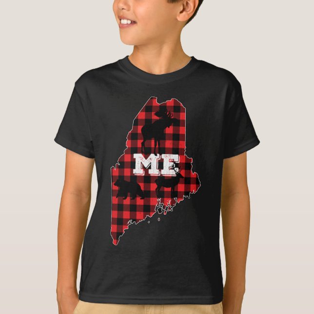 Camiseta Maine ME State Red Xadrez Fill Moose Hunting Crist (Frente)
