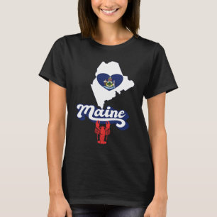 Camiseta Maine State Love Lobster and Flag Heart ME