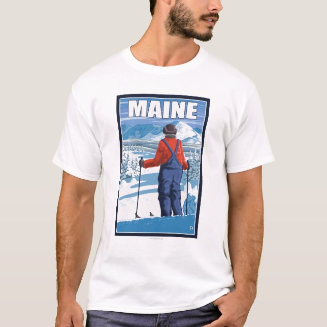 Camiseta MaineSkier que admira a vista (Frente)