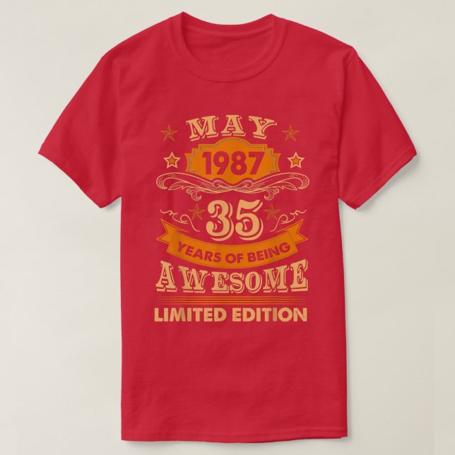 Camiseta Maio 1987 Vintage 35º Aniversário 35 Anos (Frente do Design)