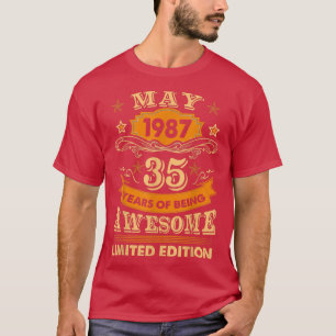 Camiseta Maio 1987 Vintage 35º Aniversário 35 Anos