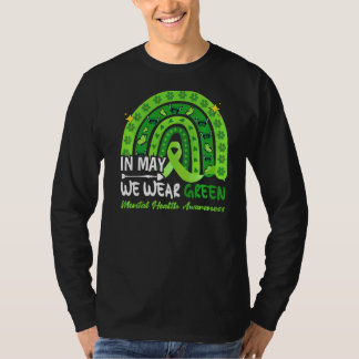 Camiseta Maio é consciência mental mês verde arco-íris