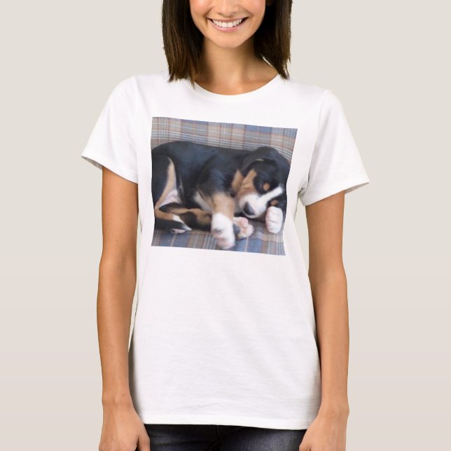 Camiseta maior filhote de cachorro suíço do cão da montanha (Frente)