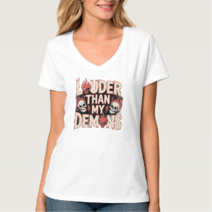 Camiseta Mais Alto Que Meus Demônios: Caveira Gótica e Cham