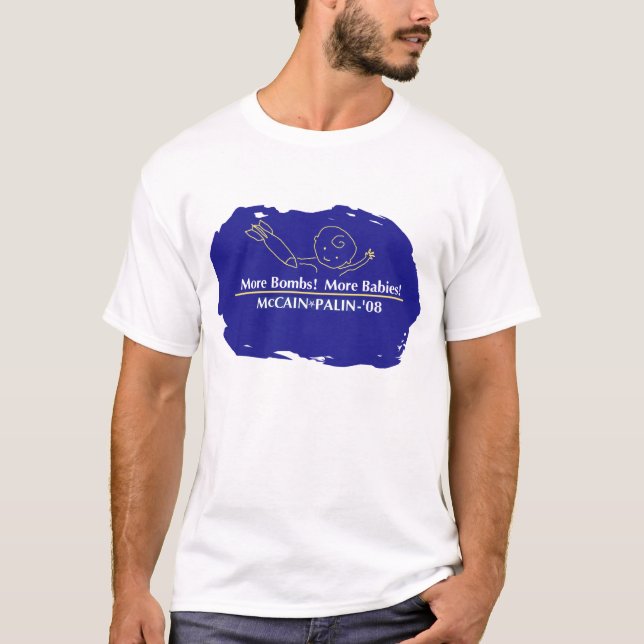 Camiseta Mais bombas! Mais bebês! O T dos homens (Frente)