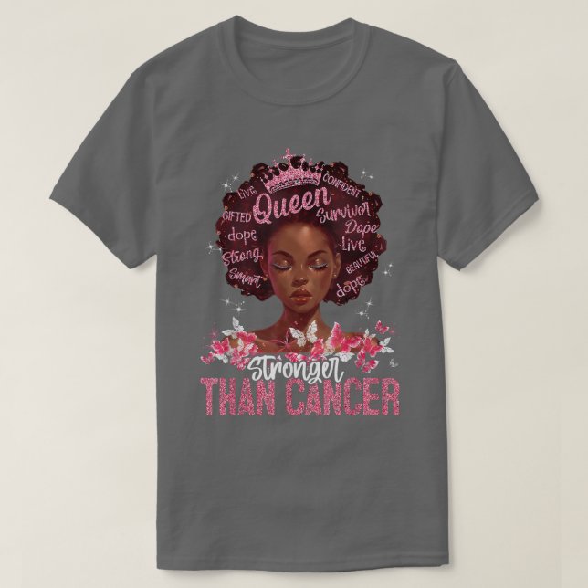 Camiseta Mais Forte Que Cancer Mama Preto-Preto (Frente do Design)