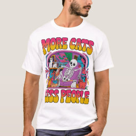 Camiseta Mais Gatos Menos Pessoas Esqueleto Engraçado com K