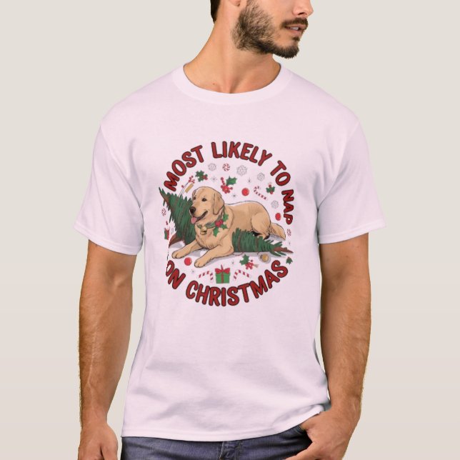 Camiseta Mais propenso a dormir no Natal, Pup (Frente)