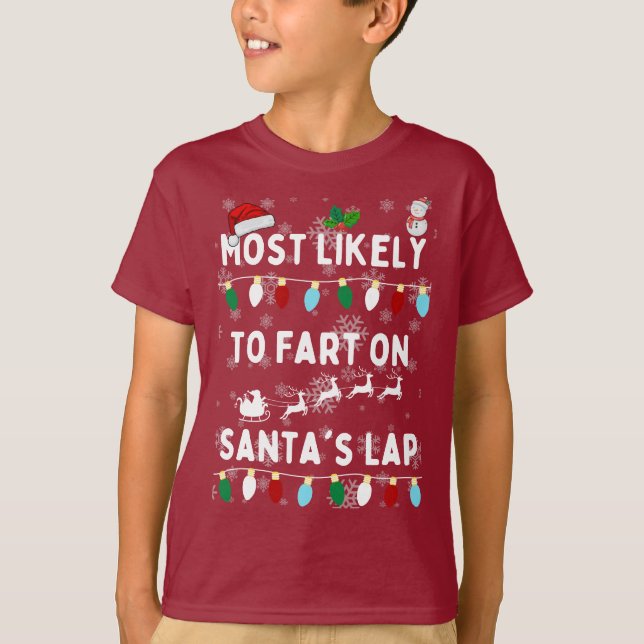 Camiseta Mais provável de se concentrar no Natal da família (Frente)