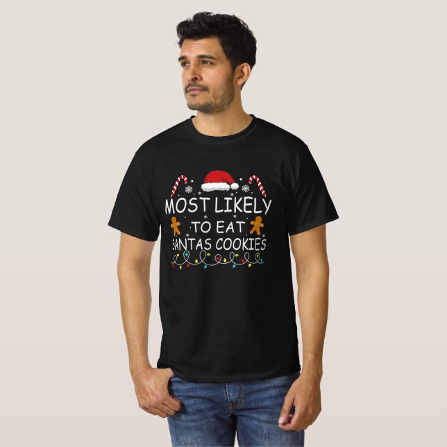 Camiseta Mais Provável Para Comer Natal Da Família Santas C (Frente Completa)