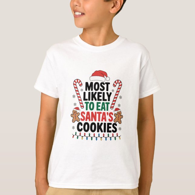 Camiseta Mais Provável Para Comer O Natal Da Família Santas (Frente)
