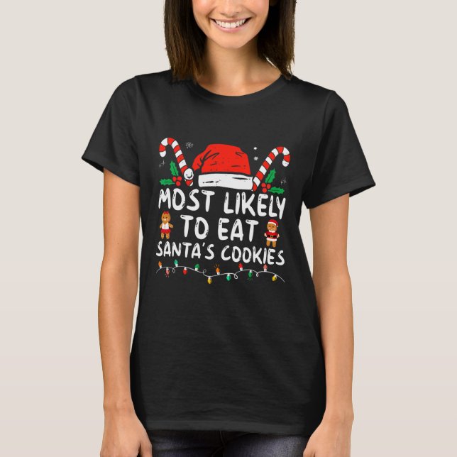 Camiseta Mais Provável Para Comer O Natal Da Família Santas (Frente)