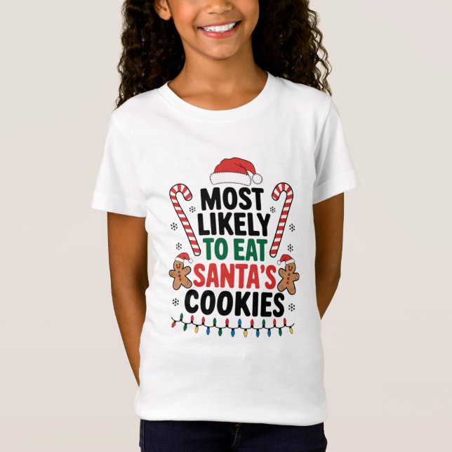 Camiseta Mais Provável Para Comer O Natal Da Família Santas (Frente)