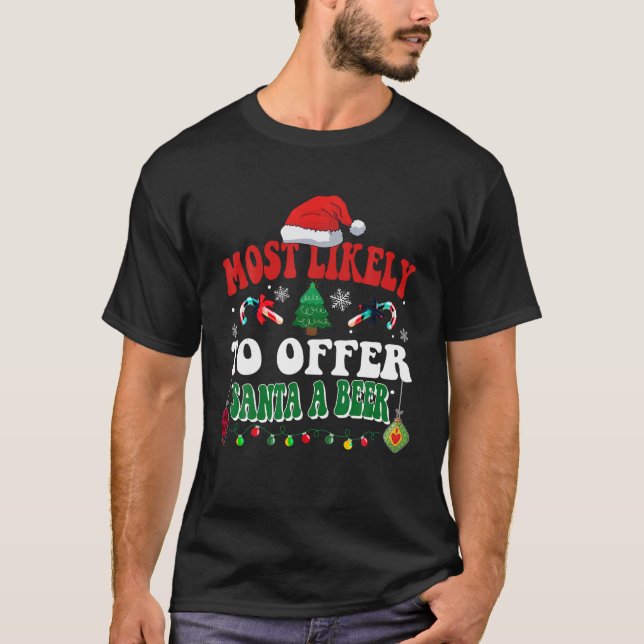 Camiseta Mais Provável Para Oferecer Aos Papais noeis Luzes (Frente)