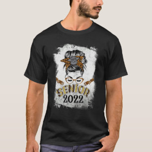 Camiseta Mais velho 2022 Leopard Messy Bun Lady 2022 Gradua