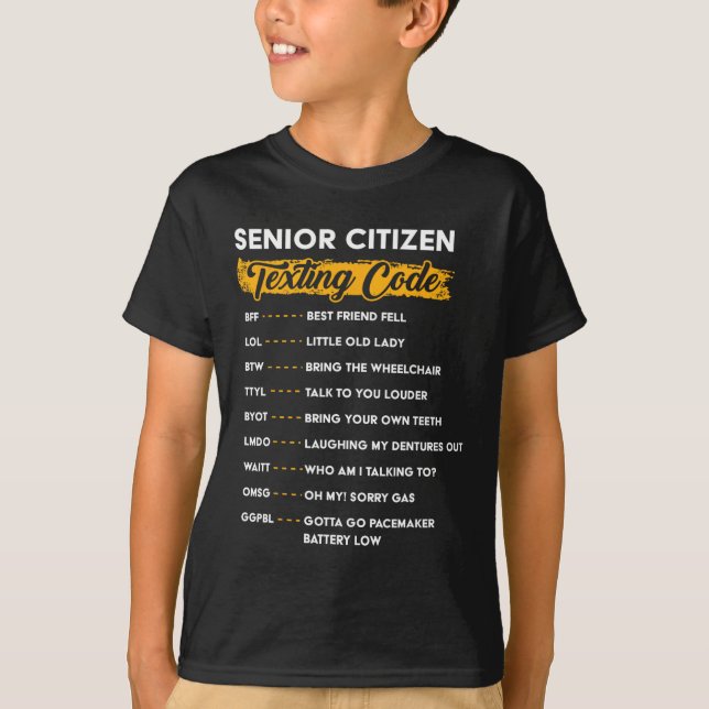 Camiseta Mais velho Cidadão&# s Código de Textos Engraçado (Frente)