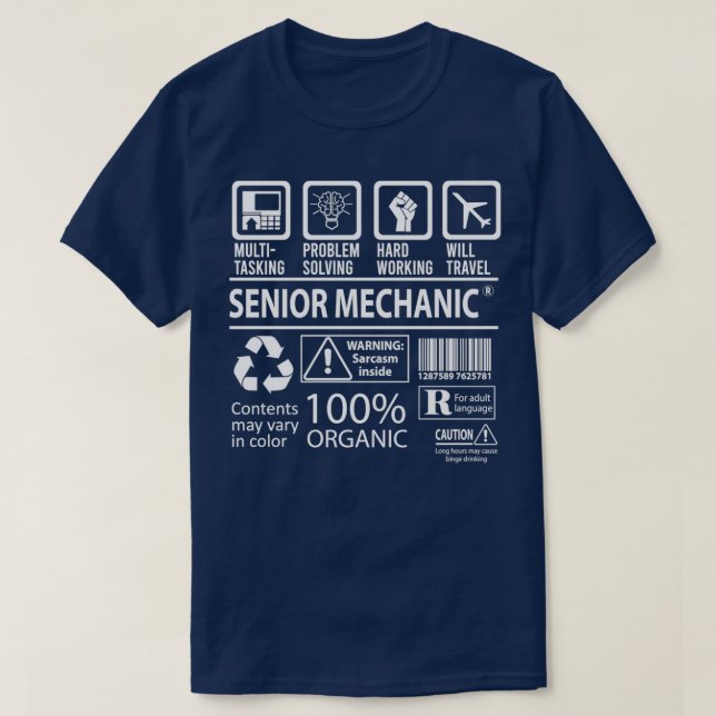 Camiseta Mais velho Mecânico MultiTask Certified Job Oferta (Frente do Design)