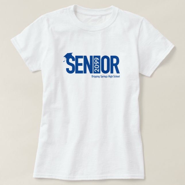 Camiseta Mais velho Real Azul com Boné de formatura (Frente do Design)