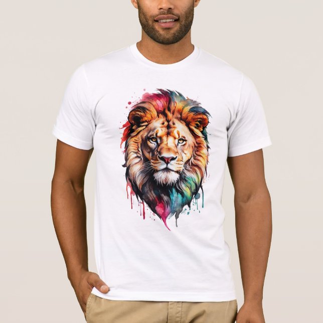 Camiseta Maiúsculo Aquoso Espalhar Leão Artístico (Frente)