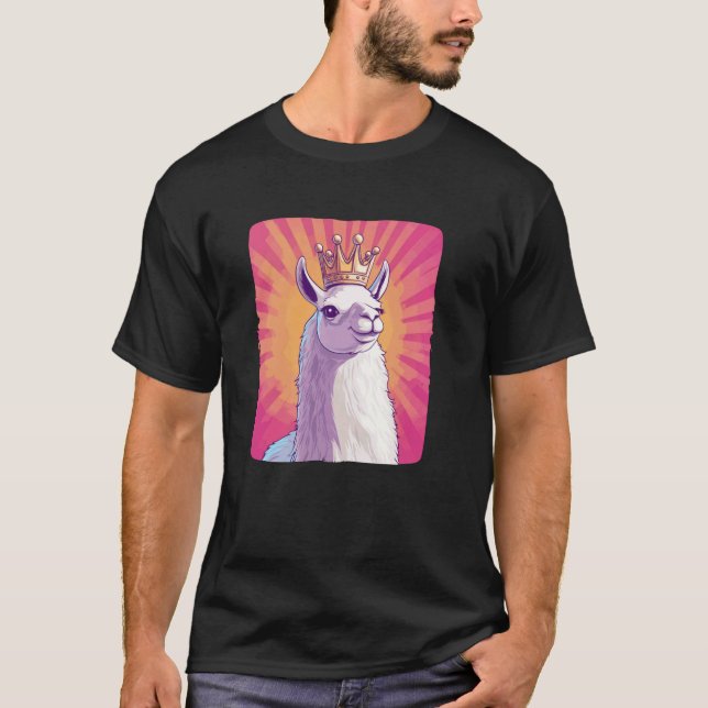 Camiseta Majestade do Lhama com um Apelo Cômico à Coroa (Frente)