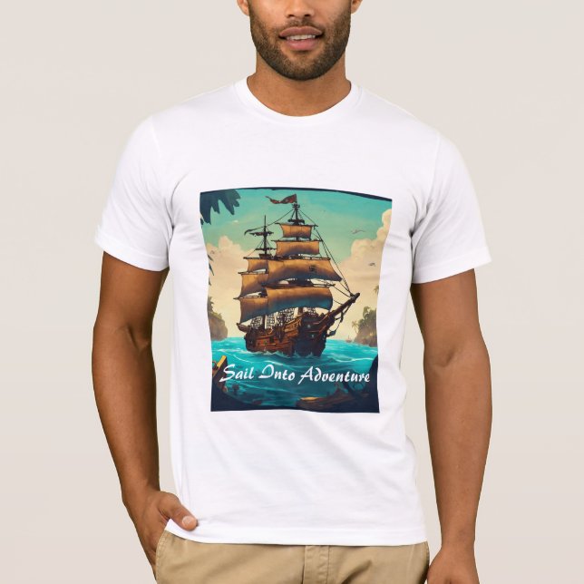 Camiseta Majestade do Oceano: Veleja para a aventura (Frente)